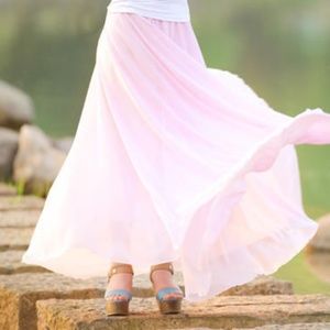 Rosy Pink Pleated Maxi Skirt